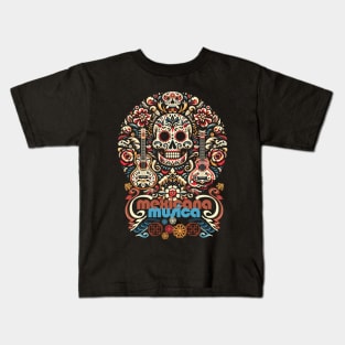 tshirt mug, sticker, print, Mexican dead festival skeleton as Latin Music 'Mexicana Musica' Kids T-Shirt